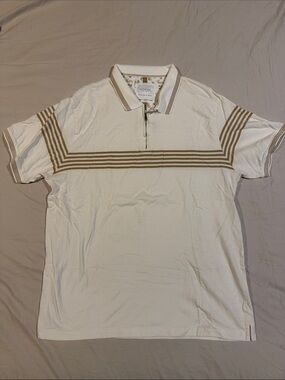 Cactus White Polo with Tan Stripe Accents